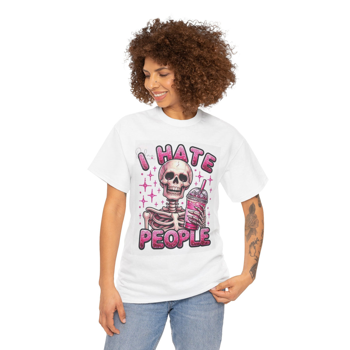 “I Hate People” Pink Skull Graphic Tee 🩷💀